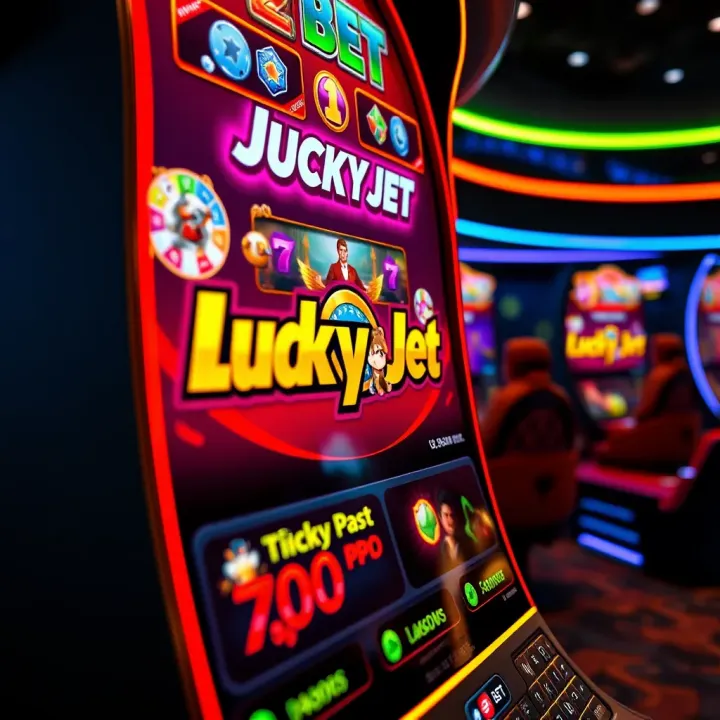 Digital interface showing the Lucky Jet game screen with vibrant graphics and betting options