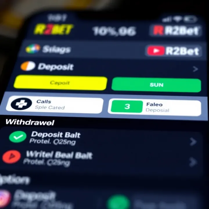 Screen showing the deposit and withdrawal options available within the R2Bet app on an iPhone