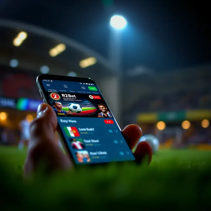 R2Bet Kenya App User Interface Overview Smartphone displaying the R2Bet Kenya mobile app interface with betting options